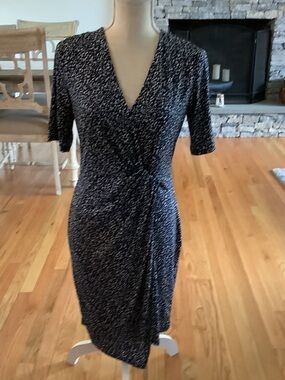 Banana Republic Navy Speckle Knot-Trim Drape Dress